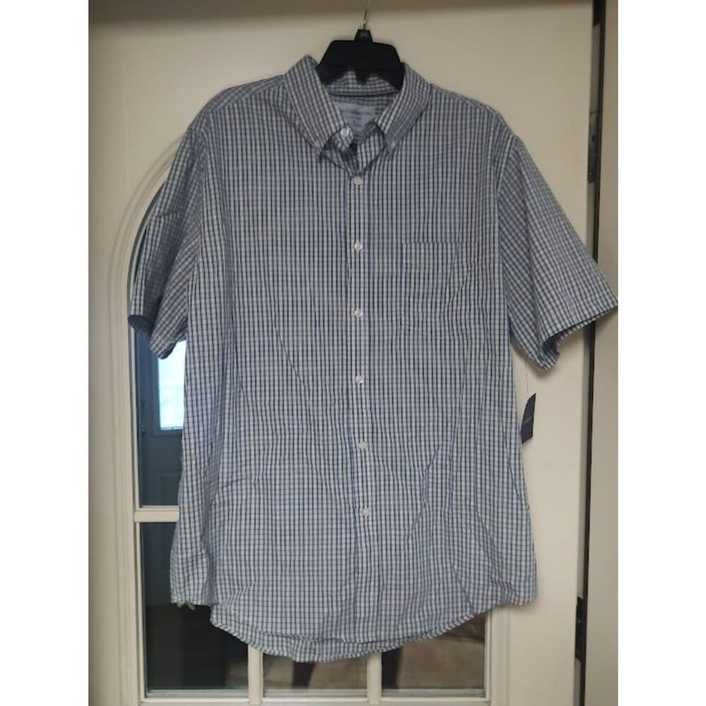 New Croft & Barrow  Blue Green Check Short Sleeve Button Down Shirt Men's L